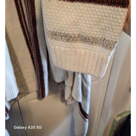 Torrid Womens Open Front Striped Cardigan Sweater Size 1 Ivory Brown Burgundy Co - Picture 3 of 14